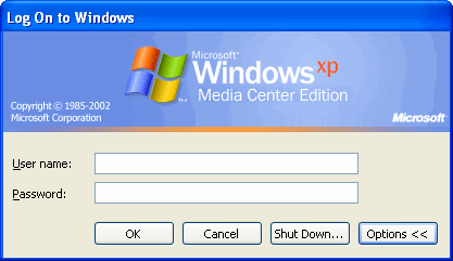 Windows XP log On dialog showing all options